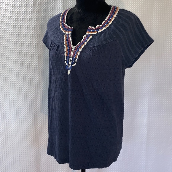 Lucky Brand Embroidered & Embellished Navy Top - Picture 2 of 6